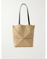 Loewe - Paula's Ibiza Puzzle Fold Medium Leather-Trimmed Raffia Tote - Lyst