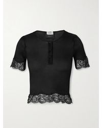 Saint Laurent - Scalloped Lace-Trimmed Ribbed Jersey Henley Top - Lyst