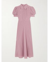 Alessandra Rich - Faux Pearl-Embellished Polka-Dot Silk Crepe De Chine Midi Dress - Lyst