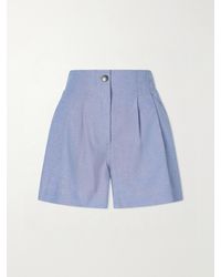 Moncler - Pleated Cotton-Chambray Shorts - Lyst