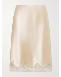 Saint Laurent - Lace-Trimmed Silk-Satin Skirt - Lyst