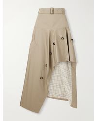 Burberry - Heather Belted Asymmetric Cotton-Gabardine Midi Skirt - Lyst