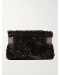 Brunello Cucinelli - Bead-Embellished Leather-Trimmed Shearling Clutch - Lyst