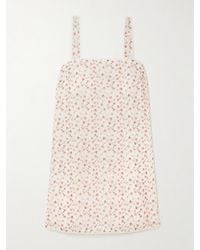 Posse - Charlotte Lace-Trimmed Floral-Print Cotton Mini Dress - Lyst