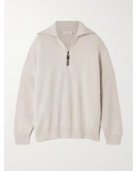 Brunello Cucinelli - Rippstrickpullover Aus Kaschmir Mit Zierperlen Und Kurzem Reißverschluss - Lyst