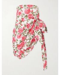 Chloé - Bow-Detailed Ruched Floral-Print Cotton-Poplin Mini Skirt - Lyst