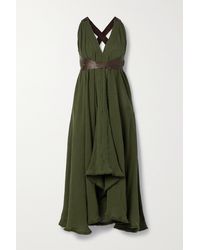 Caravana Ayim Open-back Leather-trimmed Cotton-gauze Midi Dress - Green