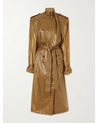 Saint Laurent - Double-Breasted Belted Shell Trench Coat - Lyst