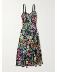 Charo Ruiz - Cael Belted Pleated Paneled Lace-Trimmed Floral-Print Cotton-Blend Voile Midi Dress - Lyst