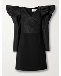 Carolina Herrera - Belted Ruffled Patent-Leather Trimmed Silk-Faille Mini Dress - Lyst