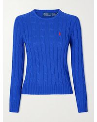 Polo Ralph Lauren - Embroidered Cable-Knit Cotton Sweater - Lyst