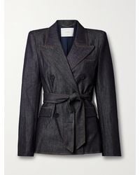 Adam Lippes - Belted Double-Breasted Denim Jacket - Lyst