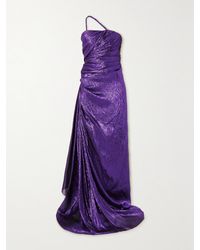Oscar de la Renta - One-Shoulder Draped Silk-Blend Lamé Gown - Lyst