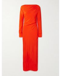 SIR. - Robe Longue En Crêpe De Chine De Soie À Fronces Fresca - Lyst