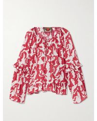 La DoubleJ - Mother Ruffled Printed Cotton Top - Lyst