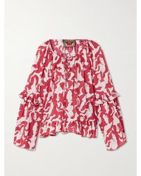 La DoubleJ - Mother Ruffled Printed Cotton Top - Lyst
