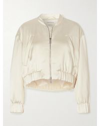 Another Tomorrow - Cropped Satin Bomber Jacket - Lyst