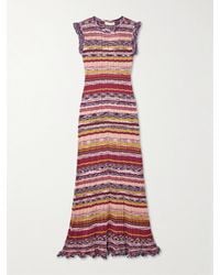 Ulla Johnson - Ajak Ruffled Striped Ribbed-Knit Midi Dress - Lyst