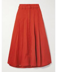 Gabriela Hearst - Dugald Belted Pleated Linen Midi Skirt - Lyst