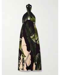 Johanna Ortiz - Robe Midi Dos Nu En Satin Plissé Imprimé Elegant Expedition - Lyst