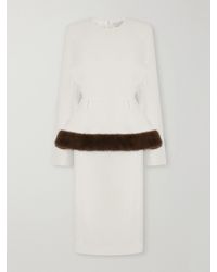 Stella McCartney - Plush-Trimmed Belted Crepe Midi Dress - Lyst