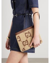 クラッチバッグ GUCCI EMBROIDERED RAFFIA GUCCI SUMMER CLUTCH Gucci Embroidered Raffia Summer Clutch in Metallic | Lyst