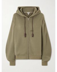 Loewe - Flamenco Leather-Trimmed Cotton-Blend Jersey Hoodie - Lyst