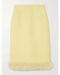 Valentino Garavani - Feather-Trimmed Wool And Silk-Blend Crepe Skirt - Lyst