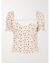Dolce & Gabbana - Floral-Print Lace-Trimmed Silk-Blend Blouse - Lyst