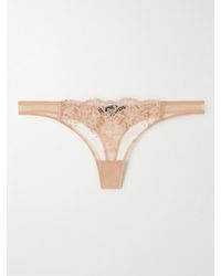 Kiki de Montparnasse - Juliette Silk-Blend Satin-Trimmed Embroidered Tulle Thong - Lyst