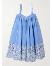 Thierry Colson - Mini-Robe En Lin Et Coton Mélangés À Broderie Anglaise Et À Plis Zenobia - Lyst