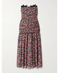 Kika Vargas - Viola Lace-Trimmed Floral-Print Chiffon Midi Dress - Lyst
