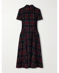 Emilia Wickstead - Jody Checked Flocked Velvet-Trimmed Gabardine Midi Dress - Lyst