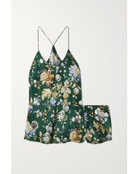 Olivia Von Halle Bella Floral-print Silk-satin Pyjama Set - Green