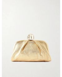 Aquazzura - Mini Tequila Crystal-Embellished Metallic Leather Clutch - Lyst