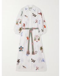 ALÉMAIS - Lrnce Mina Embroidered Ramie Midi Shirt Dress - Lyst