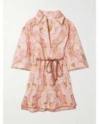 Zimmermann - Daylight Belted Printed Linen Mini Dress - Lyst