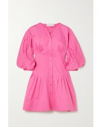 Oscar de la Renta Pintucked Stretch-cotton Poplin Mini Dress - Pink