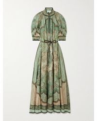 Zimmermann - Wanderlust Belted Shirred Printed Silk-Habotai Midi Dress - Lyst