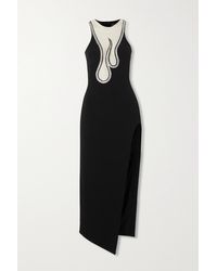 David Koma Crystal-embellished Tulle-trimmed Stretch-cady Midi Dress - Black