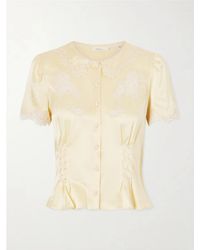 Doen - Yvette Lace-Trimmed Silk-Satin Blouse - Lyst