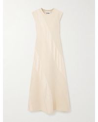 Jil Sander - Paneled Cotton And Wool-Blend And Satin Midi Dress - Lyst