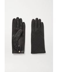 Agnelle Chloe Woven Leather Gloves - Black