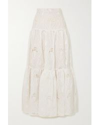 Agua by Agua Bendita Anís Cocora Tiered Broderie Anglaise Cotton-voile Midi Skirt - White
