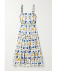 Borgo De Nor Daniela Tiered Floral-print Cotton Midi Dress - Blue