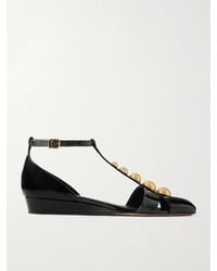 Chloé - Cleia Studded Patent-Leather Wedge Sandals - Lyst