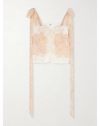 Chloé - Cropped Bow-Detailed Lace-Trimmed Floral-Print Silk-Charmeuse Top - Lyst