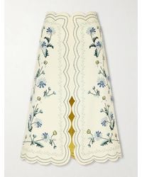 Sea - Audra Embroidered Cotton And Linen-Bend Midi Skirt - Lyst