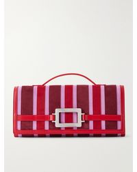 Roger Vivier - Belle Vivier Buckled Leather-Trimmed Striped Suede Clutch - Lyst