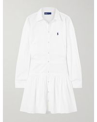 Polo Ralph Lauren - Embroidered Paneled Cotton-Poplin Mini Shirt Dress - Lyst